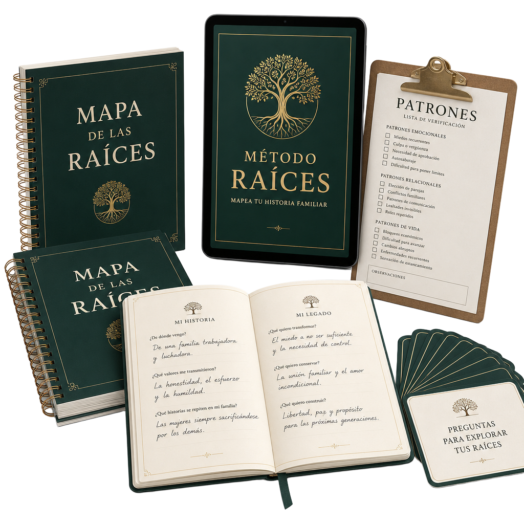 Ebook Método Raíces, cuaderno de trabajo y páginas del Mapa de las Raíces